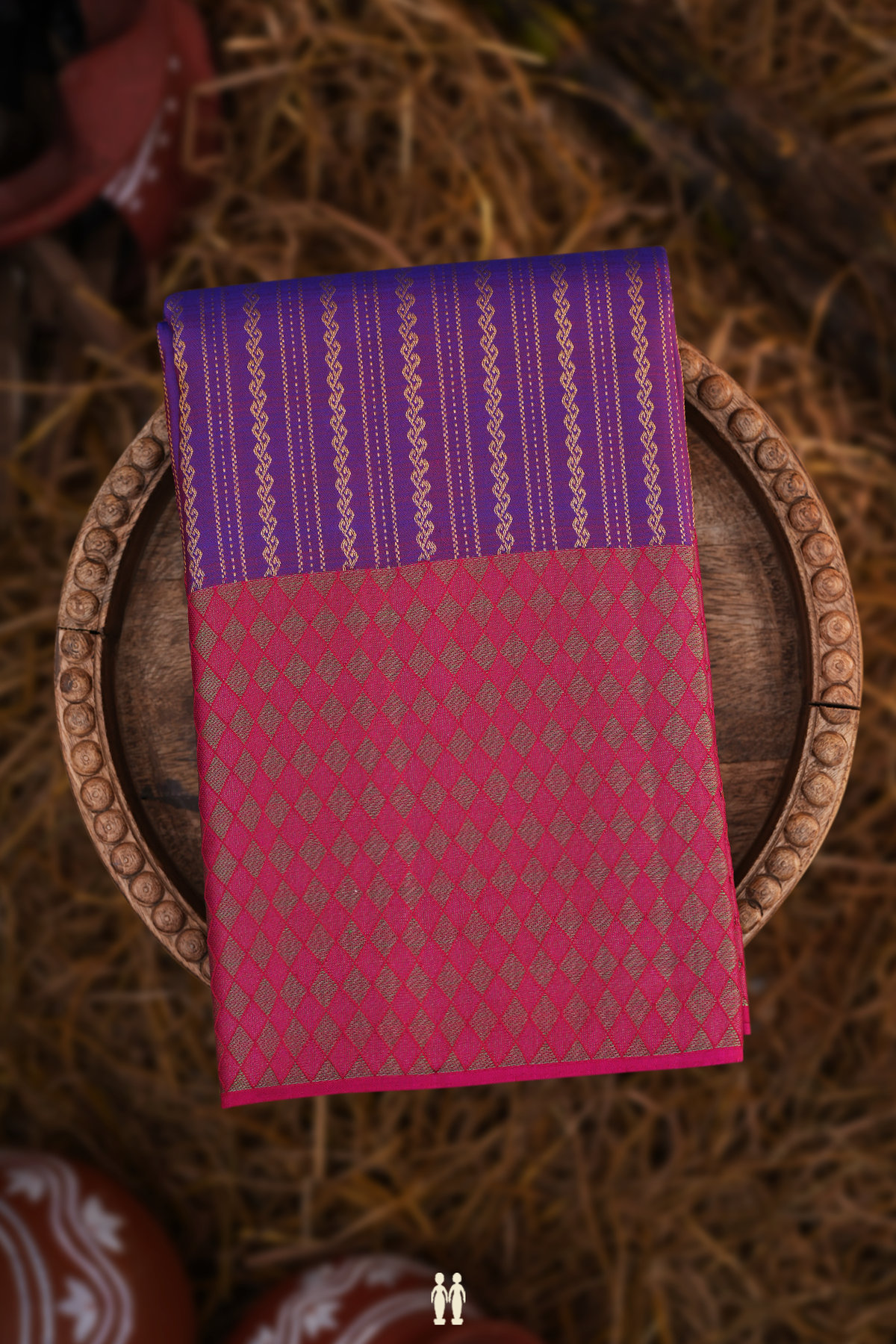 Kanchipuram Silk Saree In Dual Tone With Stripes Design