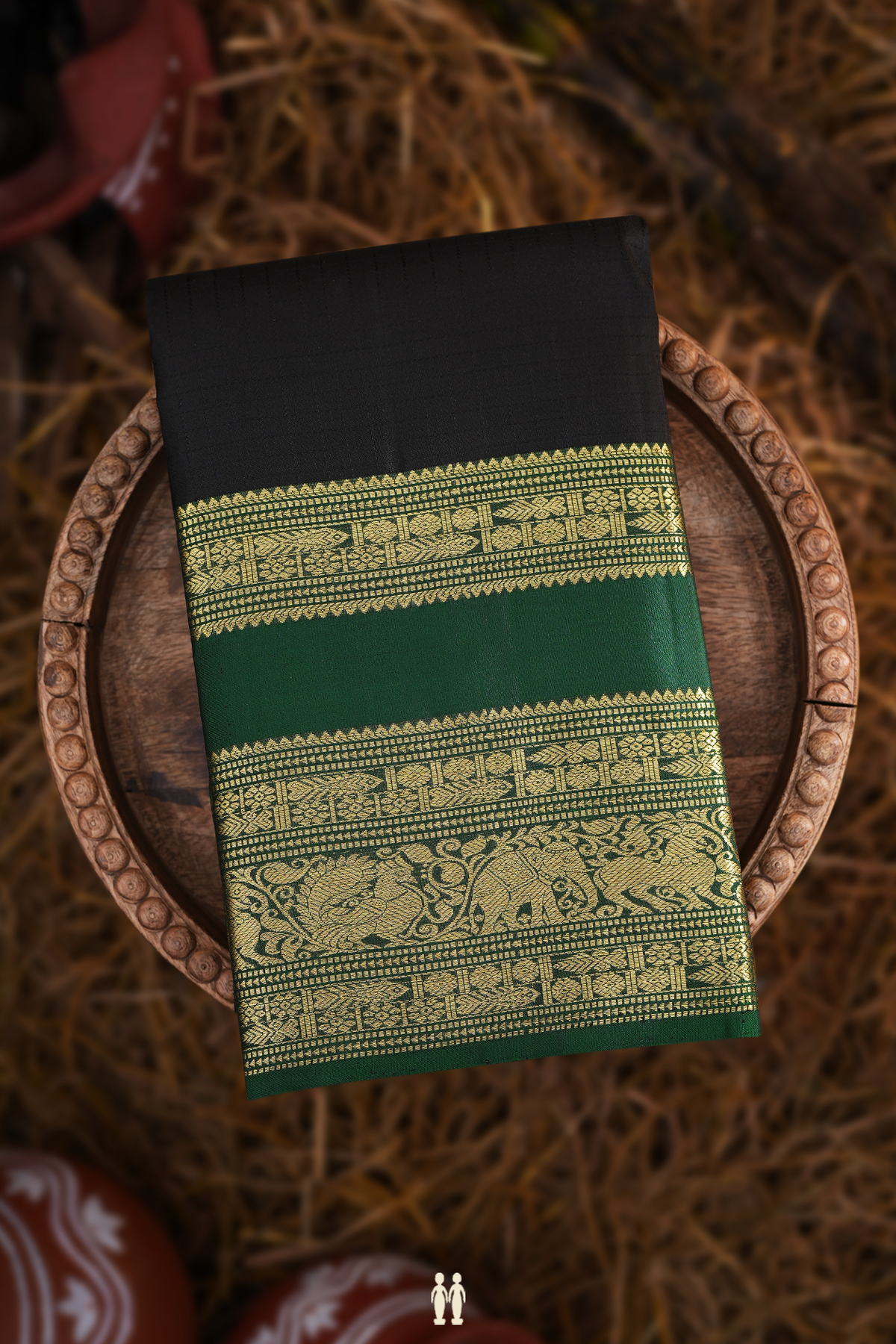 Kanchipuram Silk Saree In Black With Checks Design