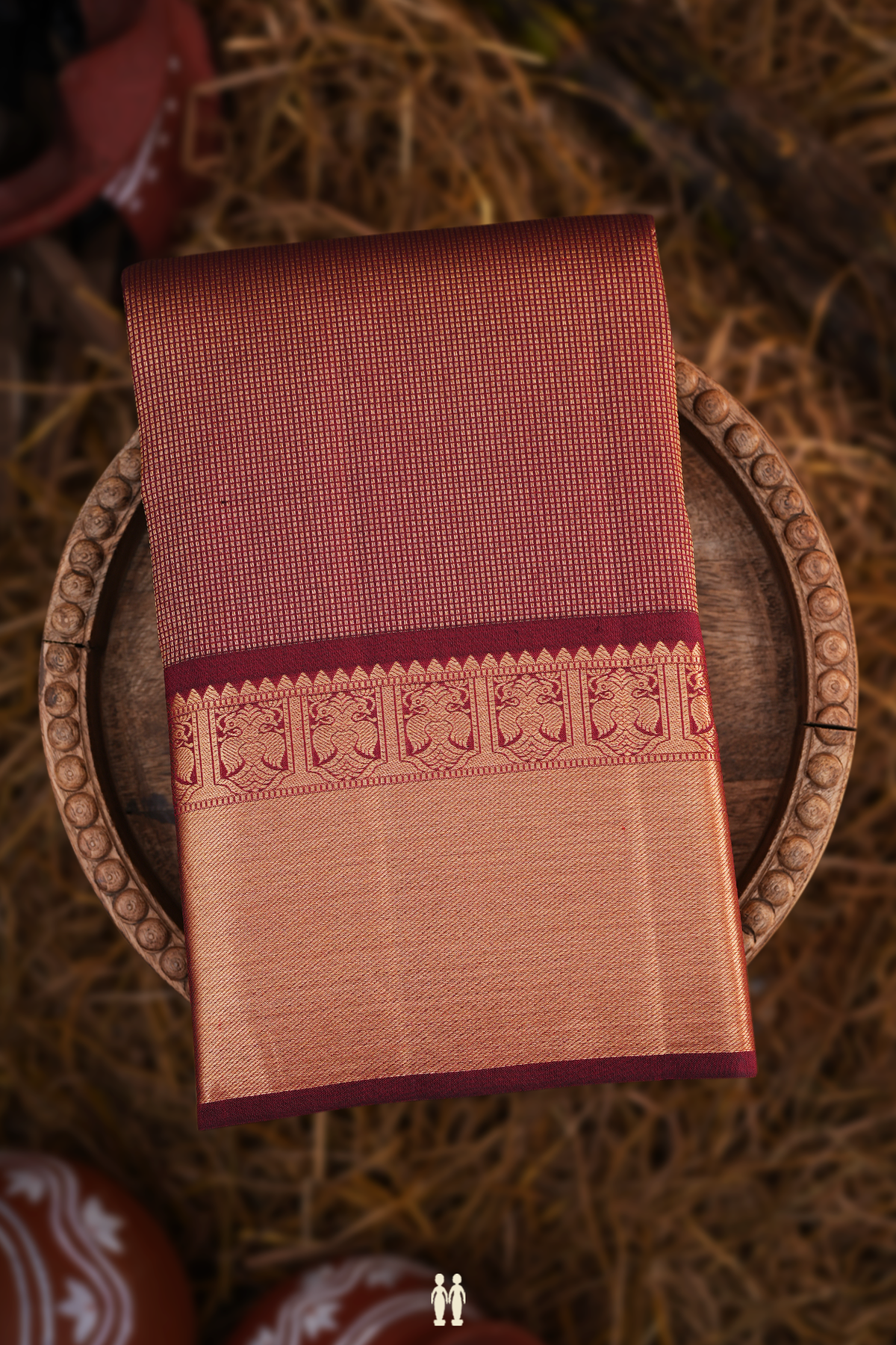 Kanchipuram Silk Saree In Maroon With Stripes Design