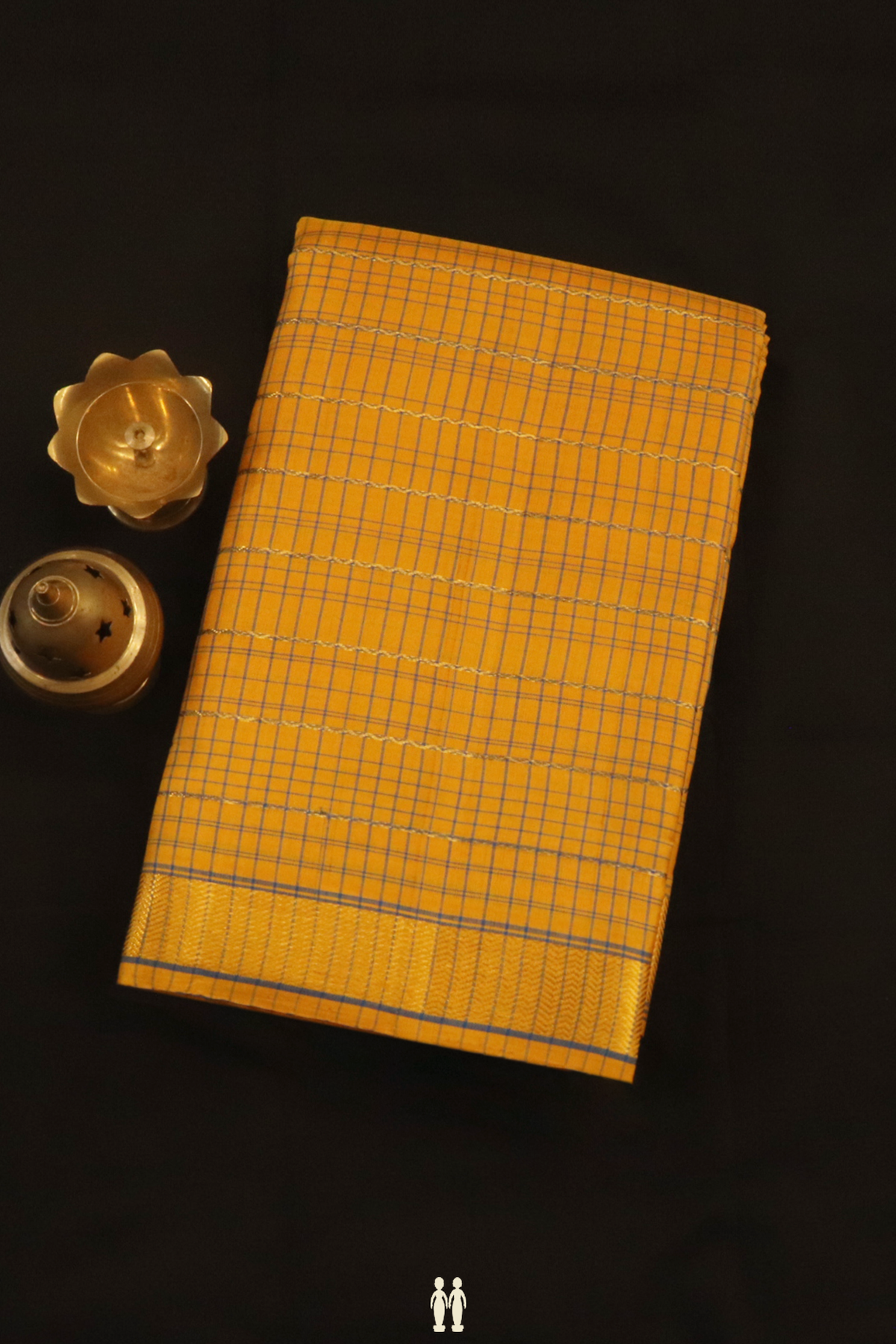 Kanchipuram Silk Saree In Yellow With Checks Design