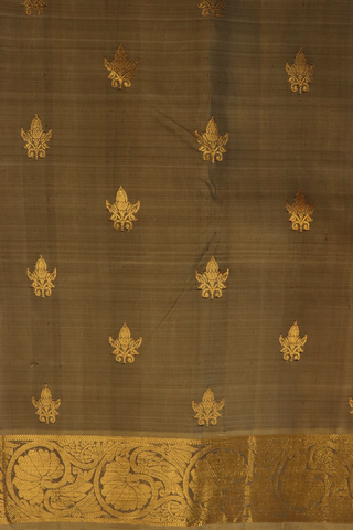 Kanchipuram Silk Saree In Olive Brown With Zari Buttas