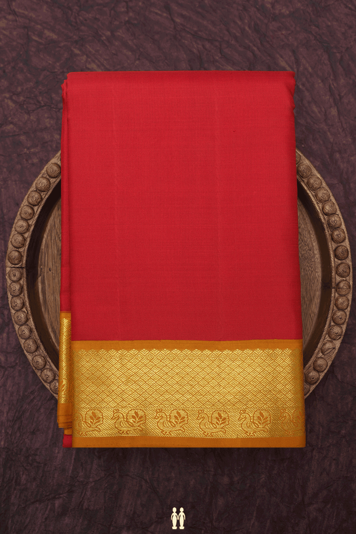 Korvai Zari Border Plain Chilli Red Kanchipuram Silk Saree