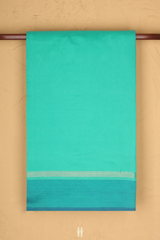 Poly Cotton Saree In Sea Green With Contrast Border