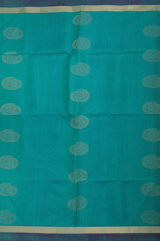 Kora Silk Cotton Saree In Teal Blue With Zari Motifs