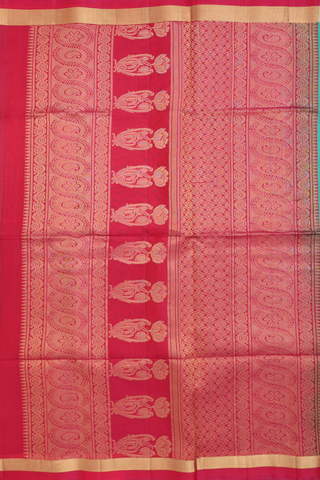 Kora Silk Cotton Saree In Green With Floral Motifs