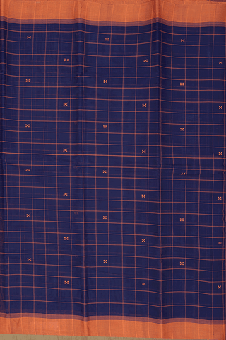 Kanchi Cotton Saree In Navy Blue With Checks Design