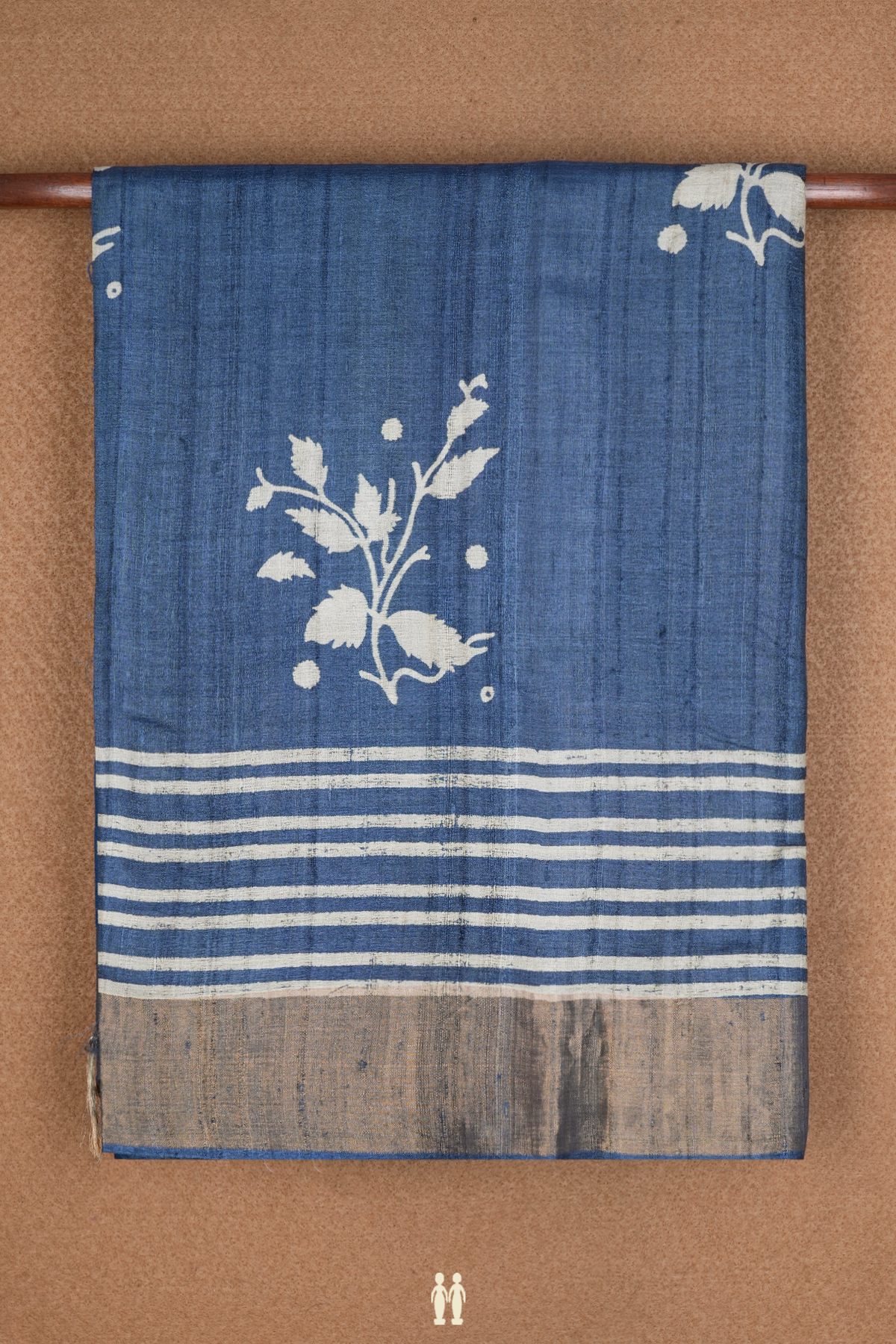 Leaf Printed Design Prussian Blue Tussar Silk Saree