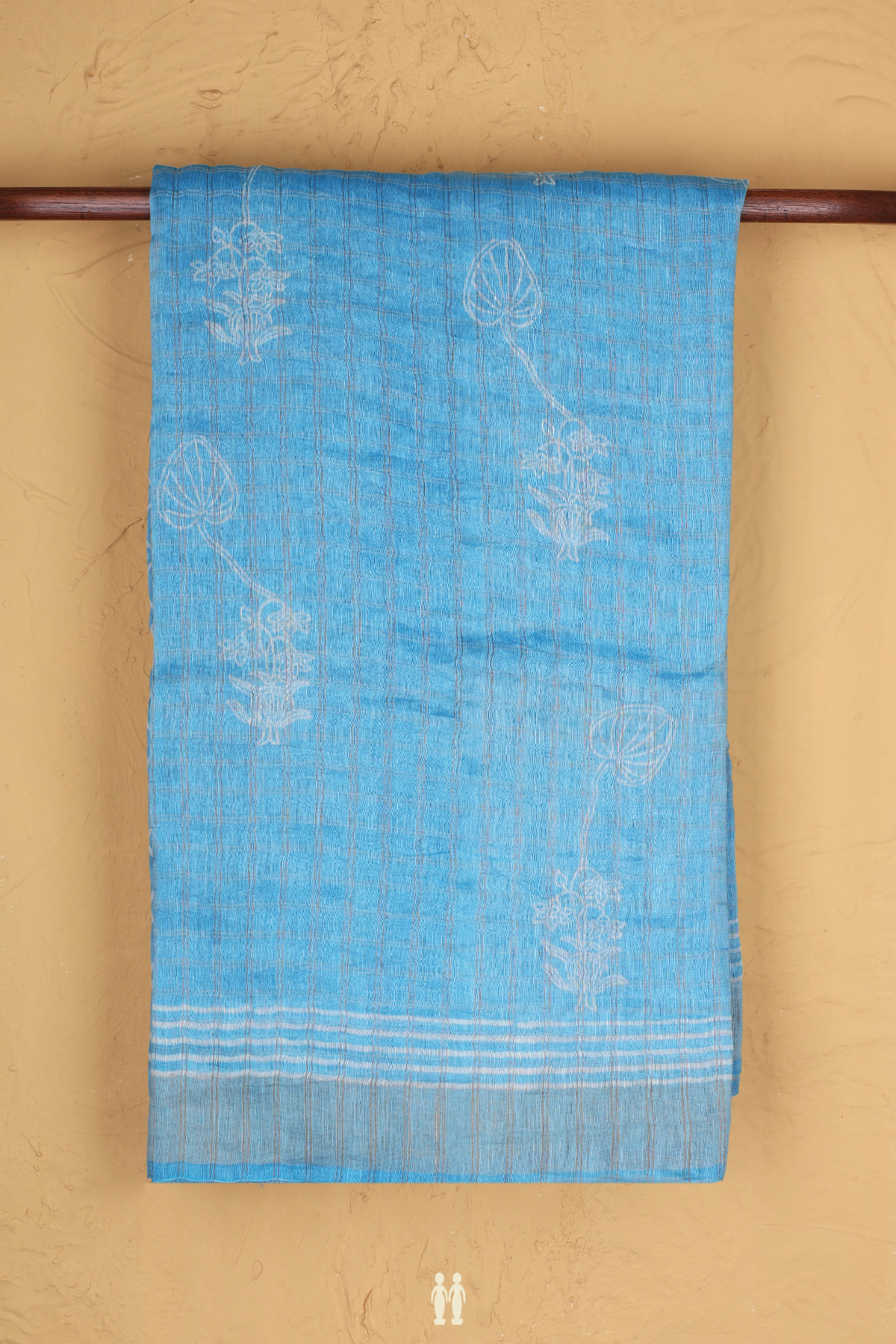 Linen Saree In Blue With Checks Design