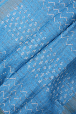 Linen Saree In Blue With Checks Design