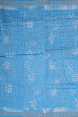 Linen Saree In Blue With Checks Design