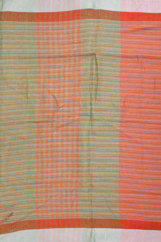 Linen Saree In Orange With Stripes Design