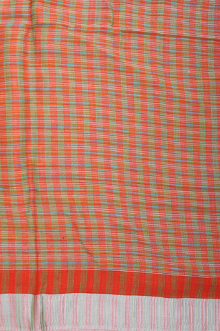 Linen Saree In Orange With Stripes Design