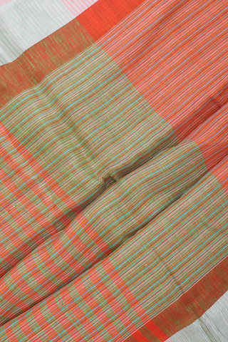 Linen Saree In Orange With Stripes Design