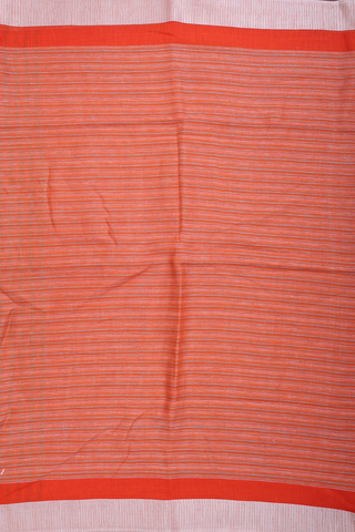 Linen Saree In Orange With Stripes Design