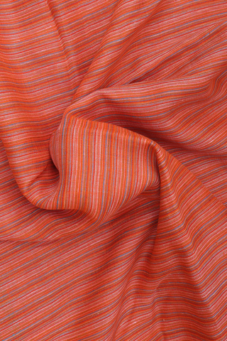 Linen Saree In Orange With Stripes Design