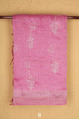 Linen Saree In Pink With Checks Design