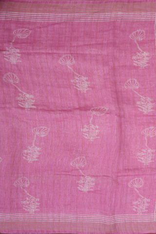 Linen Saree In Pink With Checks Design