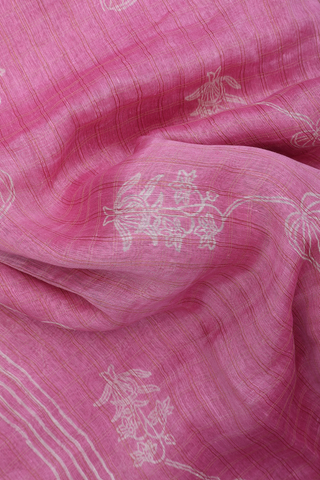 Linen Saree In Pink With Checks Design