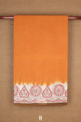 Hyderabad Cotton Saree In Ochre Orange With Printed Border