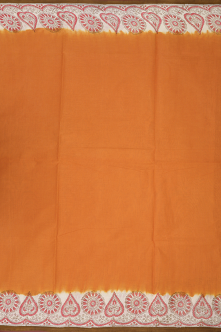 Hyderabad Cotton Saree In Ochre Orange With Printed Border