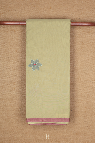 Ahmedabad Cotton Saree In Khaki With Patch Work Design