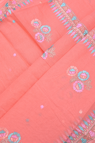 Ahmedabad Cotton Saree In Orange With Floral Buttas