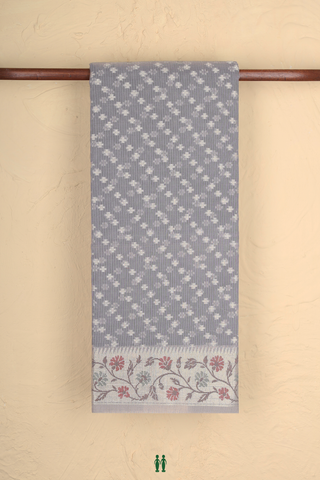 Kota Cotton Saree In Dark Grey With Diagonal Design