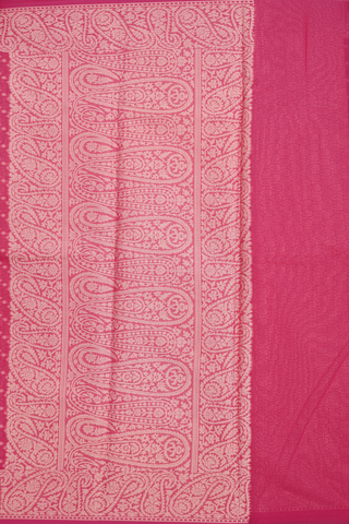 Kota Cotton Saree In Rani Pink With Threadwork Design