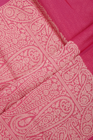 Kota Cotton Saree In Rani Pink With Threadwork Design