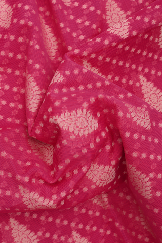 Kota Cotton Saree In Rani Pink With Threadwork Design