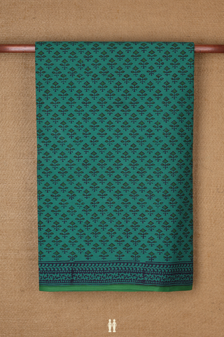 Jaipur Cotton Saree In Teal Green With Printed Design