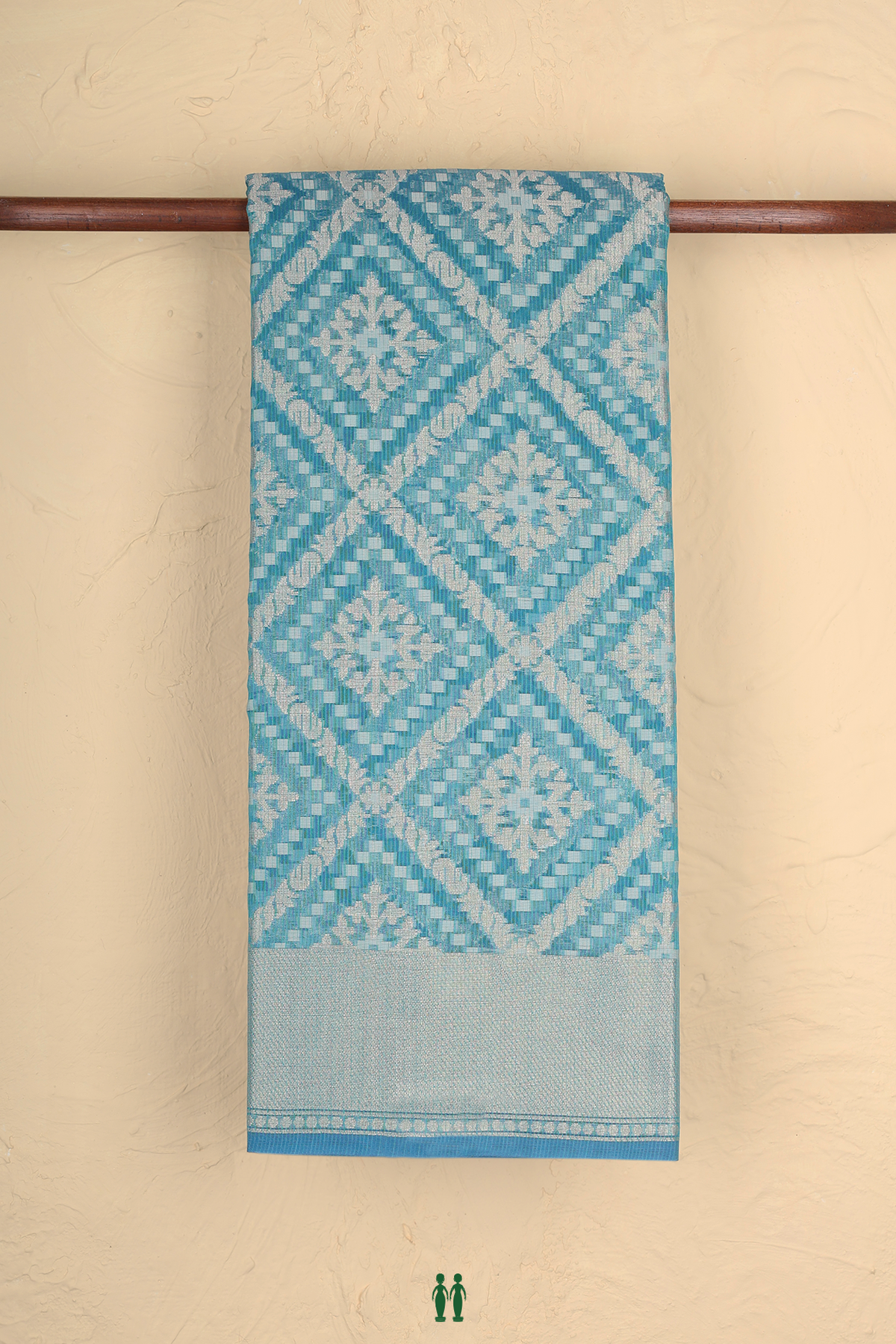 Kota Cotton Saree In Teal Blue With Diamond Design