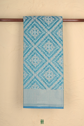 Kota Cotton Saree In Teal Blue With Diamond Design