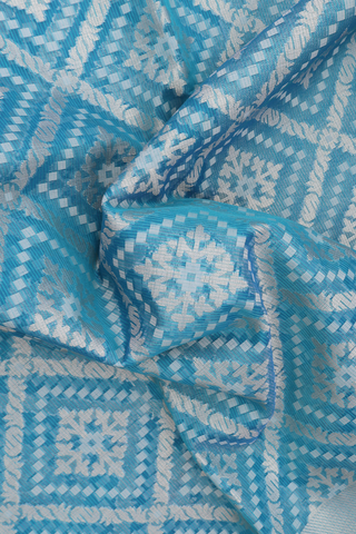 Kota Cotton Saree In Teal Blue With Diamond Design