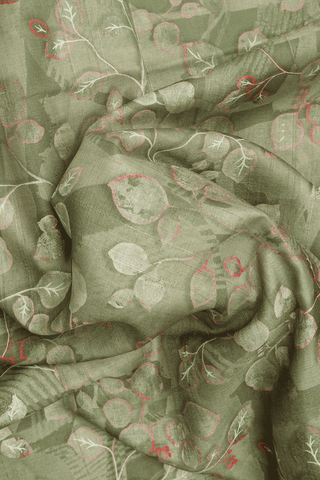 Leaf Printed Design Shades Of Green Semi Tussar Silk Saree