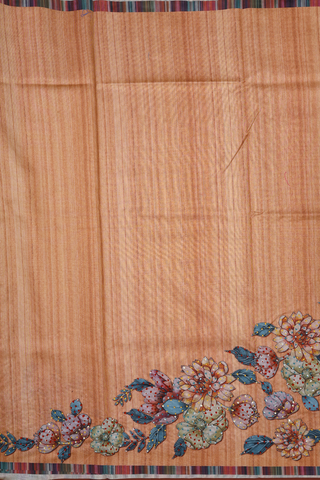 Semi Linen Saree In Dusty Orange With Floral Printed Design