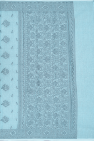 Kota Cotton Saree In Cream Blue With Threadwork Design