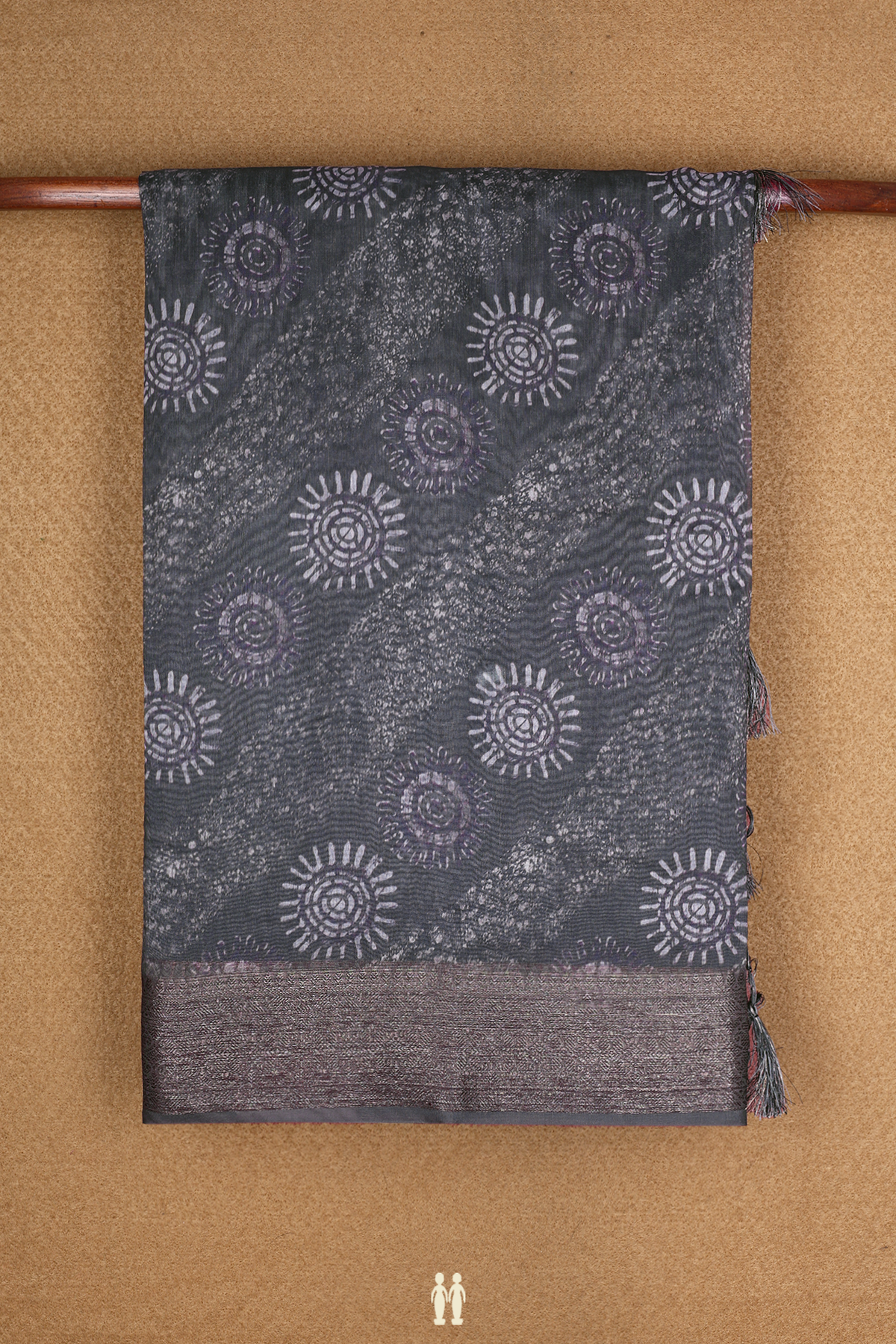 Chanderi Cotton Saree In Greyish Green With Printed Design