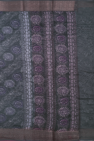 Chanderi Cotton Saree In Greyish Green With Printed Design