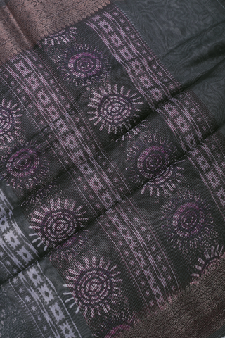 Chanderi Cotton Saree In Greyish Green With Printed Design