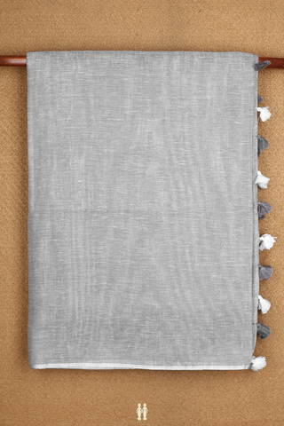 Plain Pastel Grey Semi Linen Saree