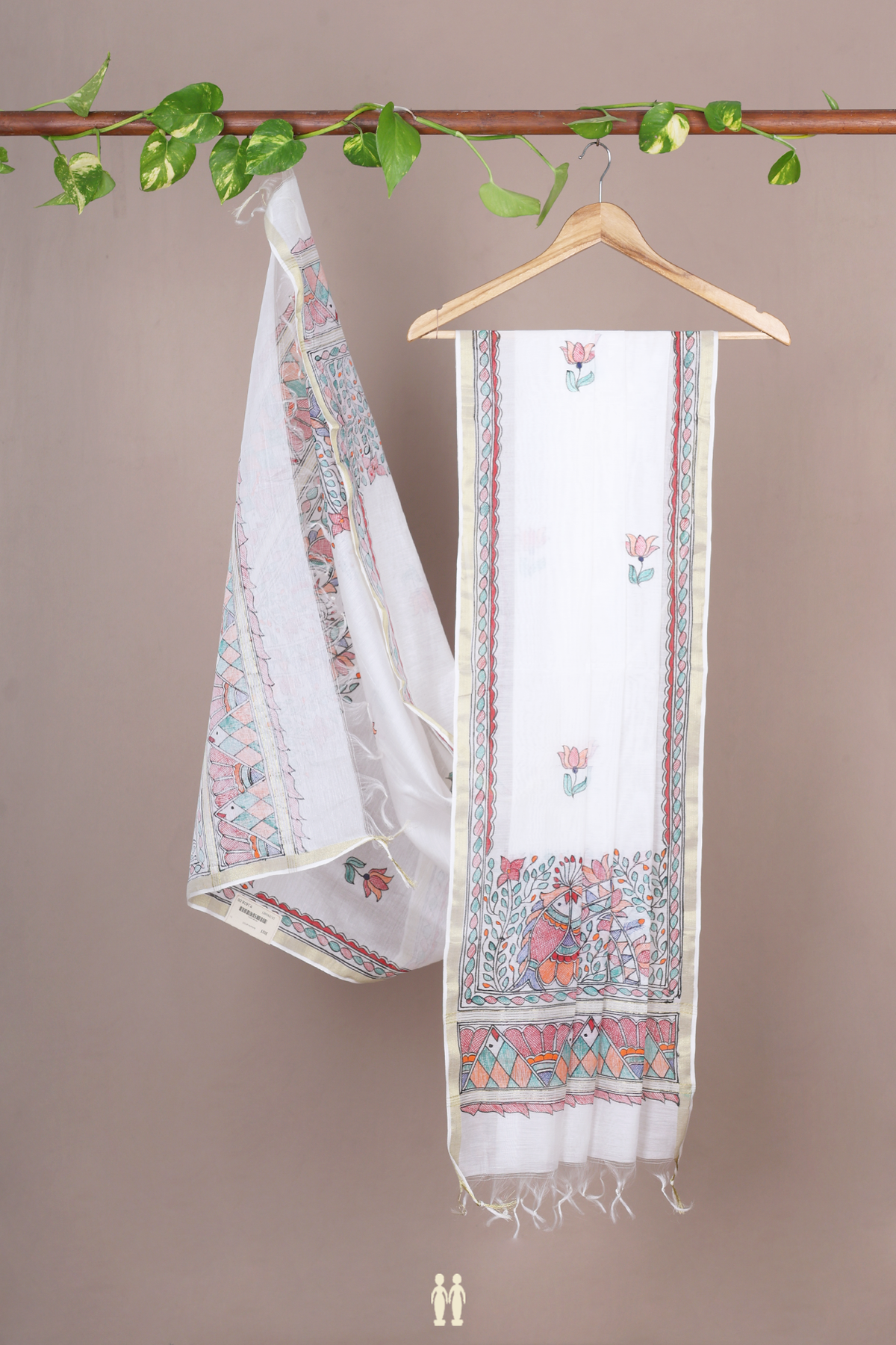 Madhubani Design White Chanderi Cotton Dupatta