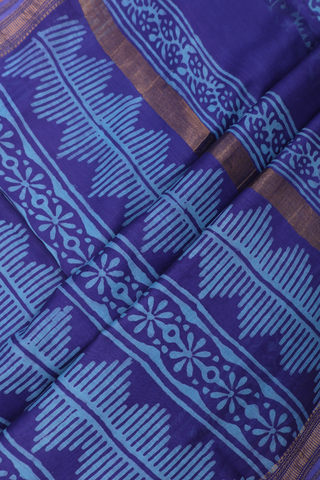 Mangalagiri Cotton Saree In Royal Blue With Printed Design