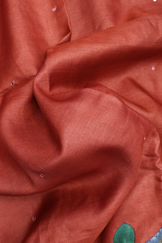 Mirror Threadwork Buttis Burnt Orange Tussar Silk Saree