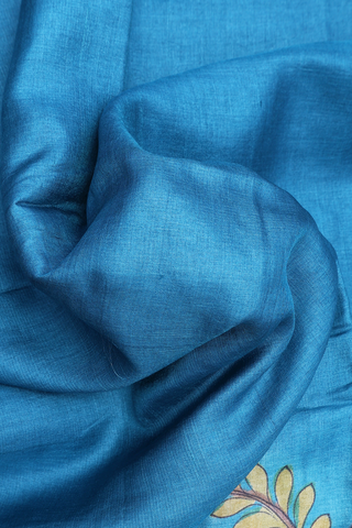 Mirror Threadwork Buttis Deep Sky Blue Tussar Silk Saree