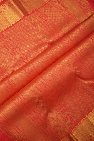 Neli Zari Design Coral Red Kanchipuram Silk Saree