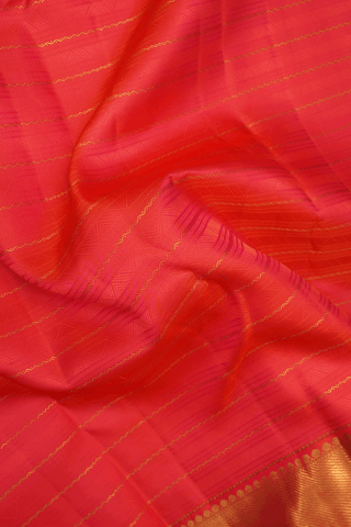 Neli Zari Design Coral Red Kanchipuram Silk Saree