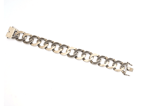 Oxidized Pure Silver Link Chain Men's Bracelet