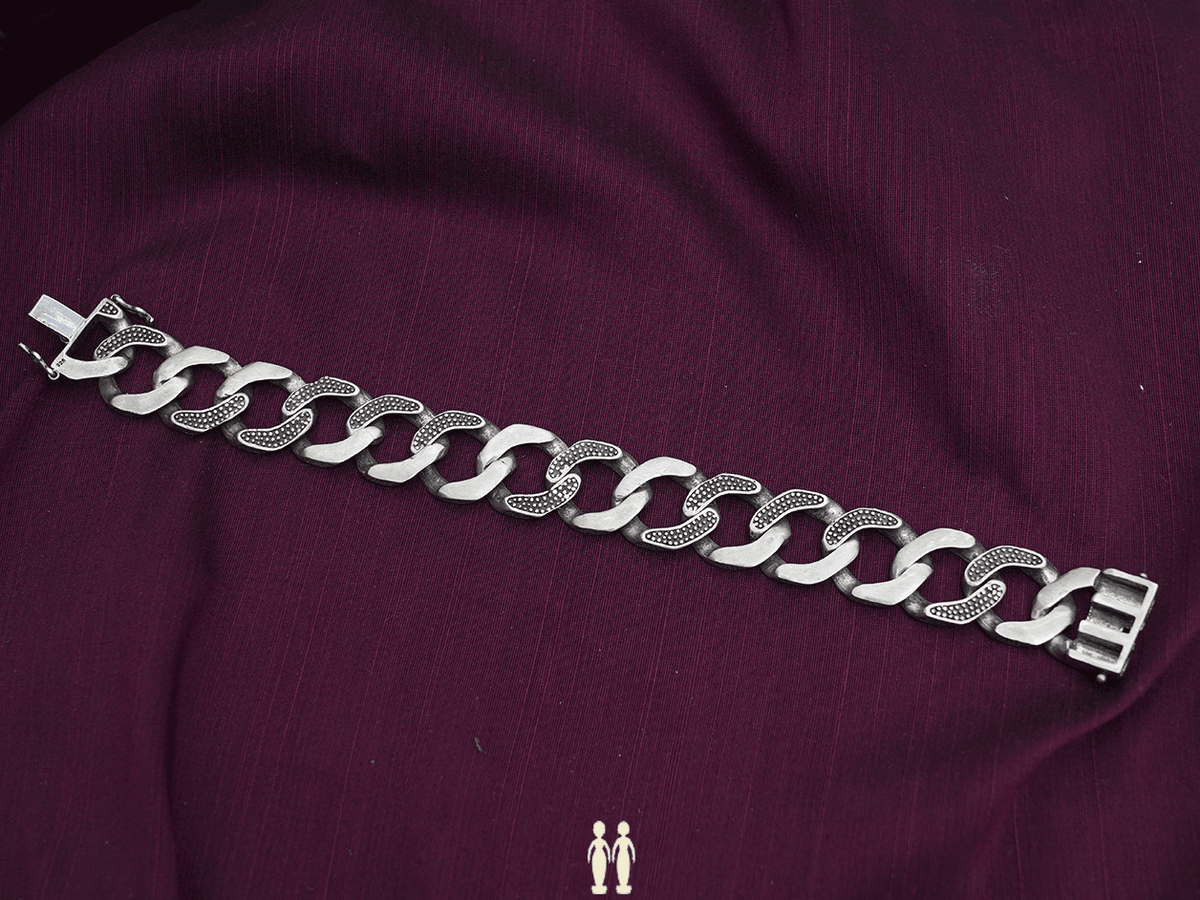 Oxidized Pure Silver Link Chain Men's Bracelet