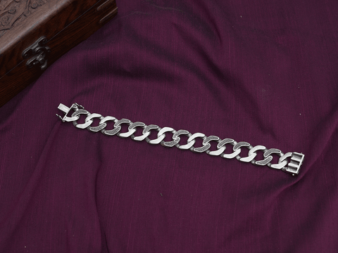 Oxidized Pure Silver Link Chain Men's Bracelet